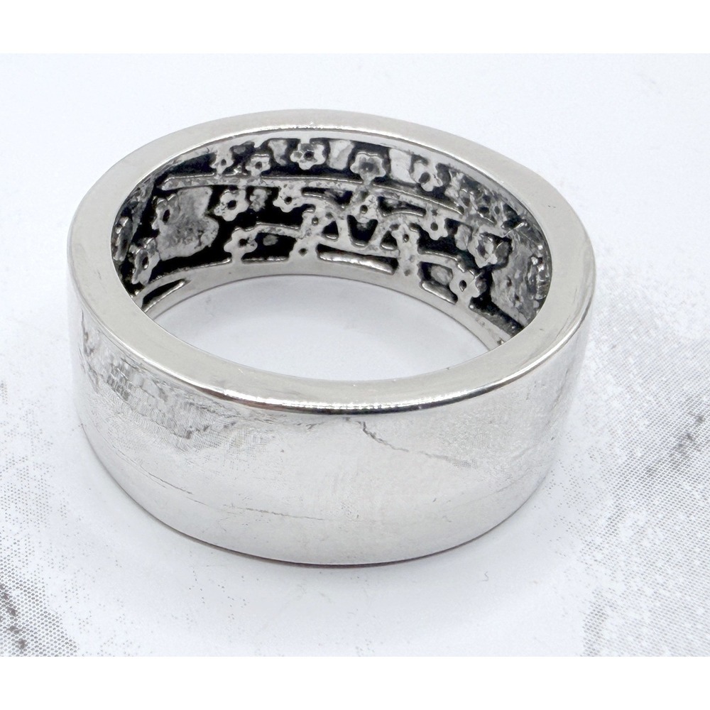 Silver Tone Wide Band Ring Size 10 Hidden Interior Pattern 3/8 Inch Modern